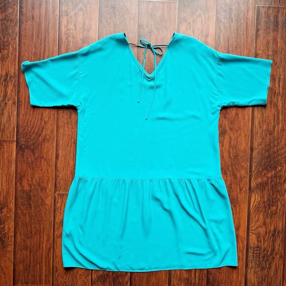 Eileen Fisher Turquoise V-Neck Dress Sz Large Coastal Chic Lightweight Flowy - Picture 13 of 16